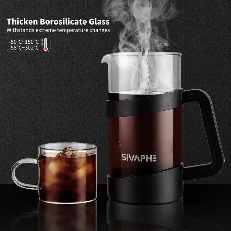 Sivaphe French Press 34oz Light-weight Durable High Borosilicate Carafe Maker 8 Cup Plastic Coffee Press Frothed - Image 4